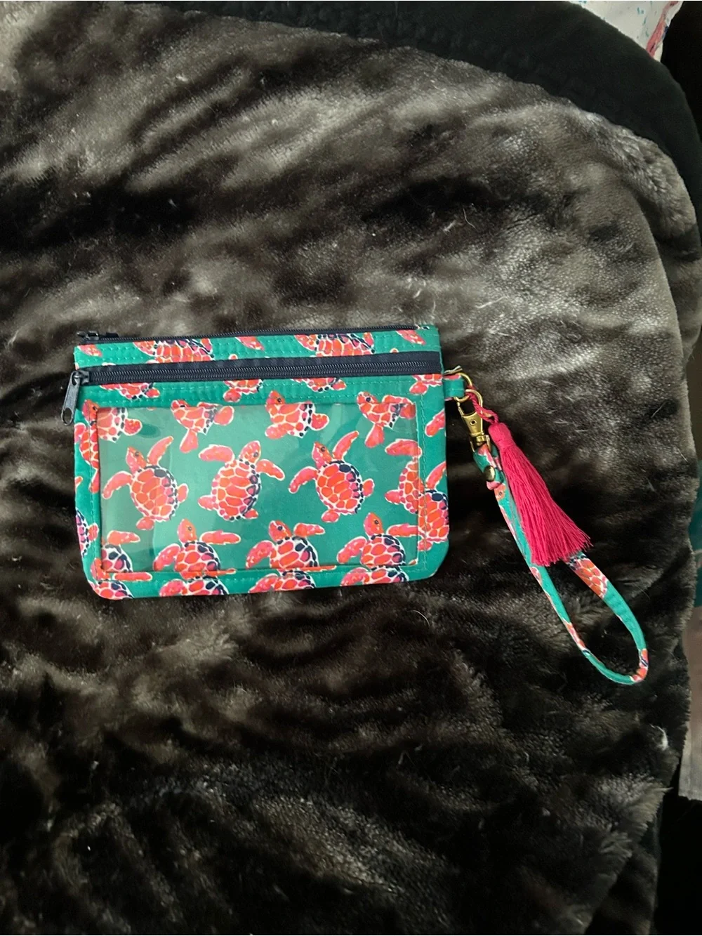 Simply Southern Green Sea Turtle Print Wristlet Wallet with Tassel